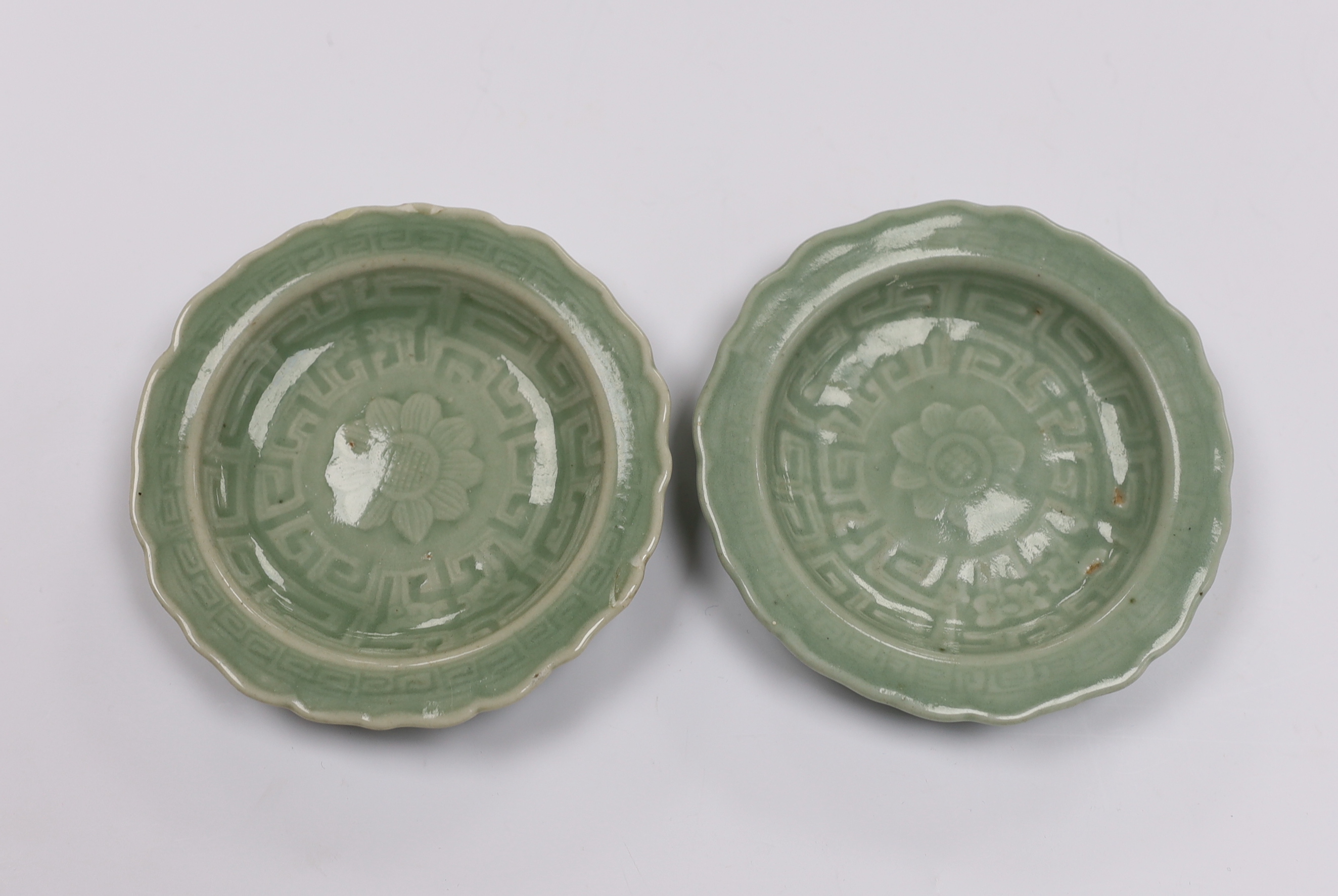 A pair of Japanese celadon dishes, 11.5cm diameter